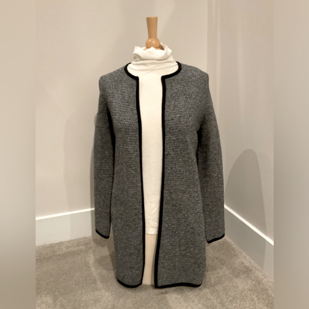 Talbots Sweater Jacket Black/White Tweed Cotton Blend, Size P